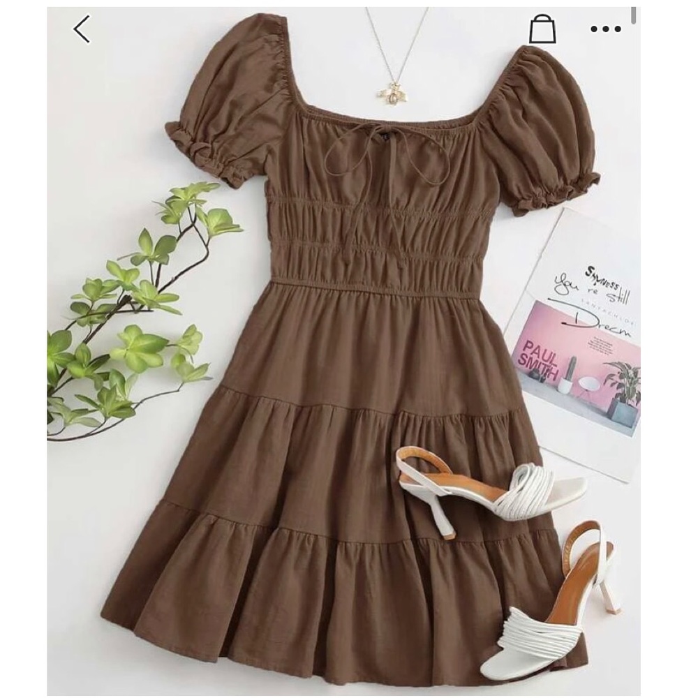 Tie Neck Ruched Bust Tiered Dress